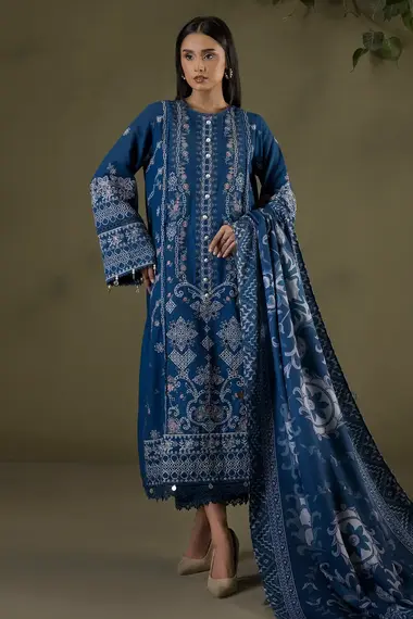Dyed Unstitched Embroidered Suit | WUW25E30234 by ZELLBURY, RoyalBlue