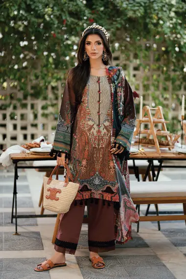 Urbane Printed Lawn Dupatta  | 20932A by JADE, SaddleBrown