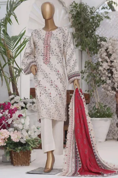 embroidered slub khaddar by riwayat, White