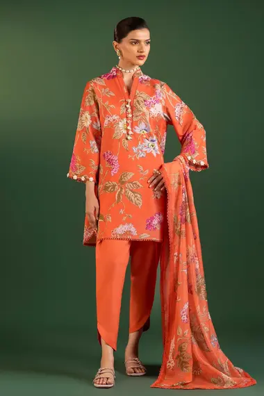 Unstitched Mahay Lawn 3 Piece Suit by SANA SAFINAZ, Orange