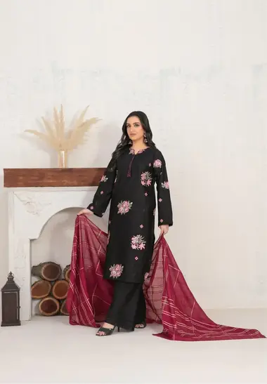 Selah Embroidered Jacquard Cotton | D-4018-Tawakkal by TAWAKKAL, Black