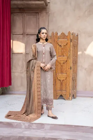 Embroidered  NAGAR by Celts Vol.3 | D04 by PURI FABRICS, RosyBrown