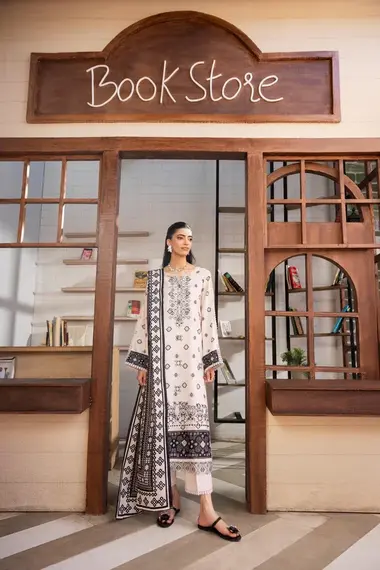 COFFE SPOT UNSTITCHED EMBROIDERED PRINTED LAWN | D04 by SANAM SAEED, Ivory