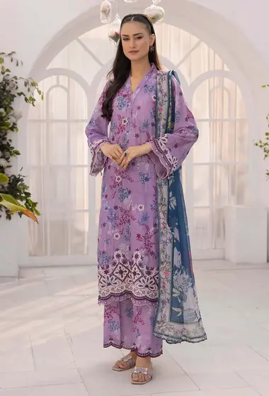 Unstitched Printed Lawn Suit | 07770 by ADANS LIBAS, MediumPurple