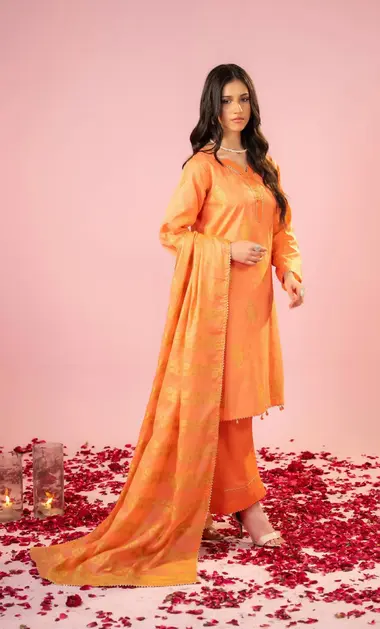 Unstitched Premium Jacquard Drop 5 Collection by ZESH TEXTILE, Orange