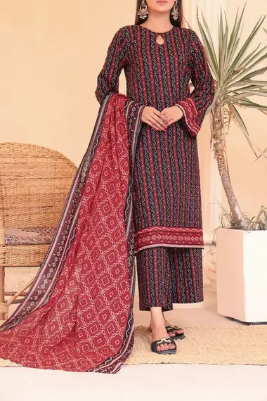 three piece digital lawn dress by vs textile, DarkRed