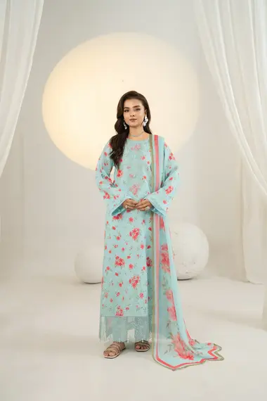 UNSTITCHED EMBROIDERED ZEAL COLLECTION | D04 by SANAM SAEED, SeaGreen