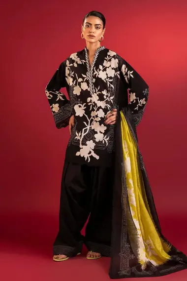 Unstitched Mahay Lawn 3 Piece Suit by SANA SAFINAZ, Black