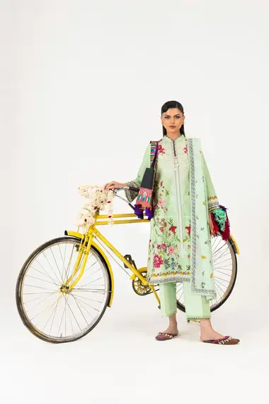 Unstitched Mahay Lawn 3 Piece Suit by SANA SAFINAZ, LightGreen