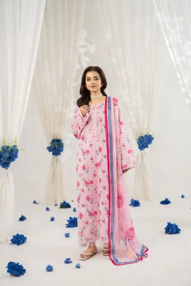 UNSTITCHED EMBROIDERED ZEAL COLLECTION | D01 by SANAM SAEED, Pink