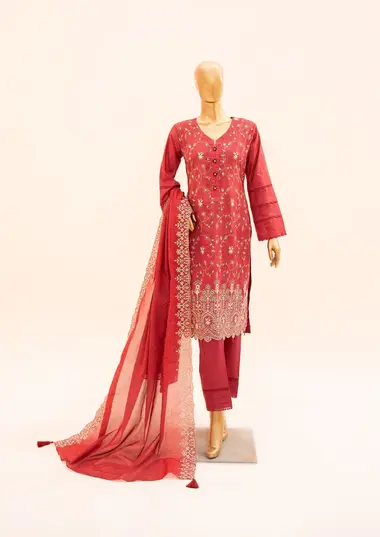Embroidered Unstitched Lawn Collection Vol-6 by MEHAK, Red