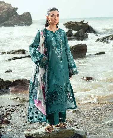 Unstitched Embroidered Gardenia By Nurèh | NSG-198 by NUREH, SeaGreen