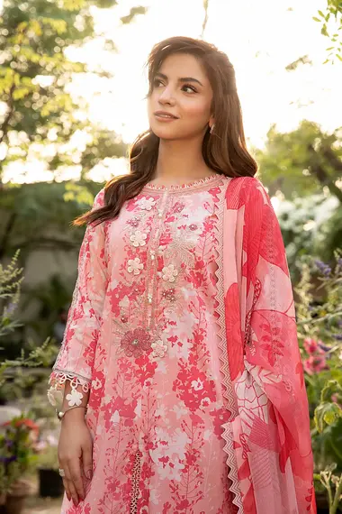 Unstitched Embroidered Lawn Suit | MB-CUS25-910B by MARIA B, Pink