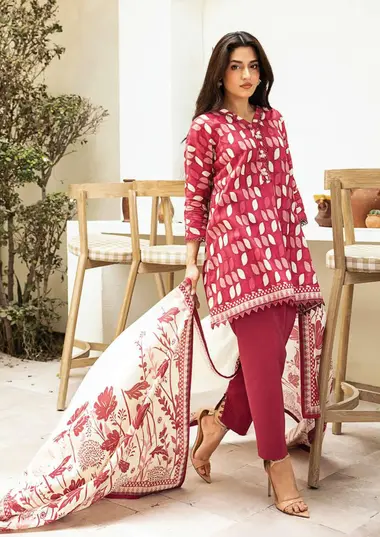 Unstitched Elaheh Printed Lawn Suit | MB-ELHV3-03 by MARIA B, Red