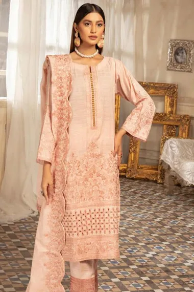 embroidered slub leather peach by johra, Pink