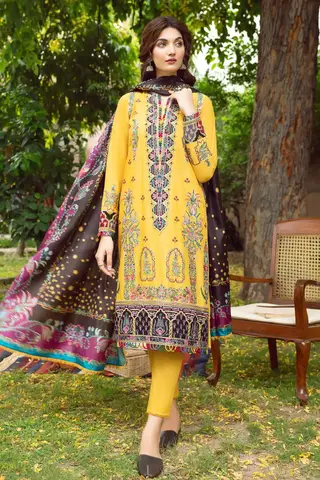 embroidered lawn center & side panels by jazmin, Yellow