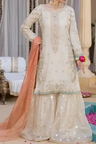 embroidered front with organza dupatta qs-05 by rang-e-noor, GhostWhite